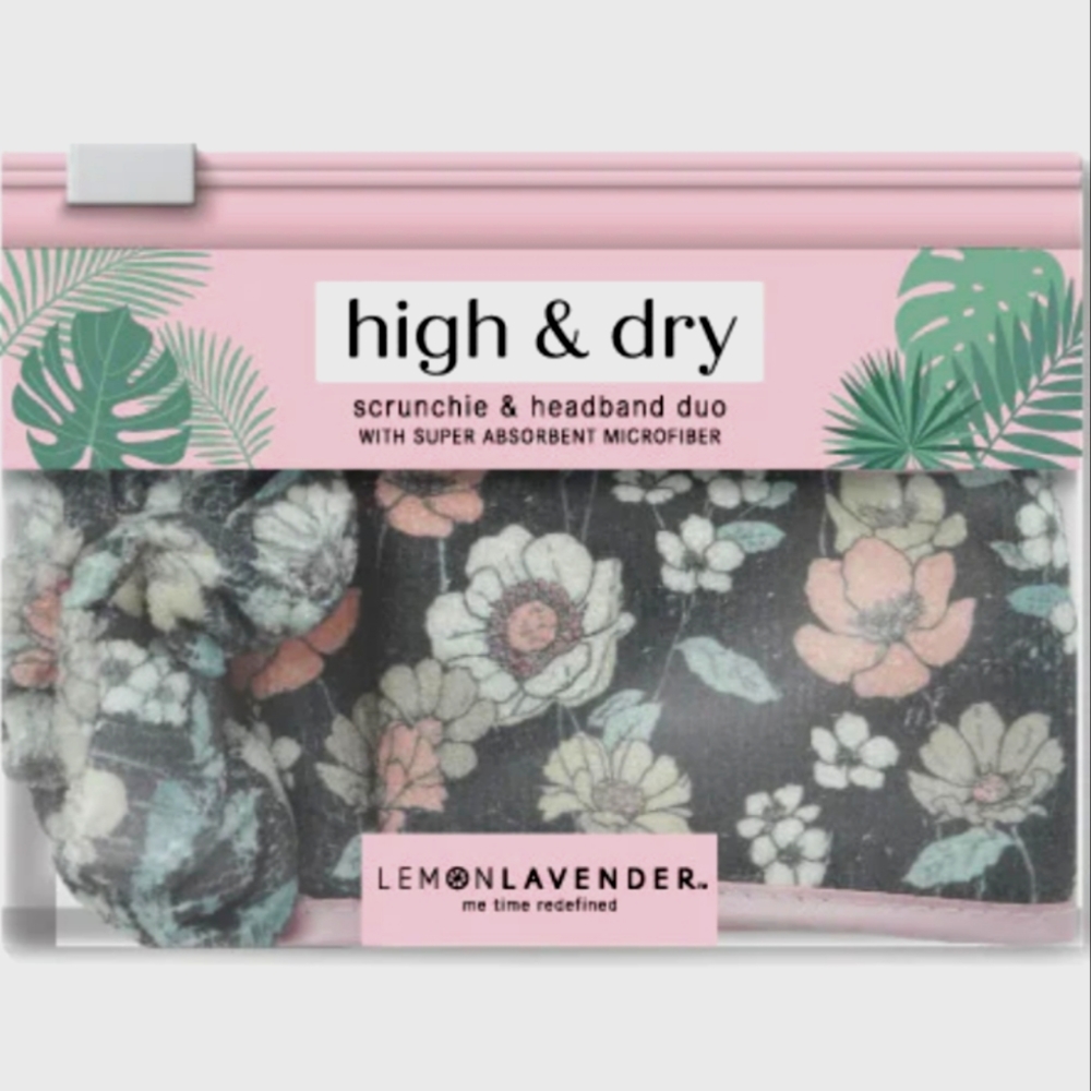 Lemon Lavender high & dry microfiber scrunchie & headband duo NWT